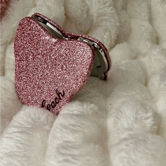 NEW Coach Pink Silver Glitter Butterfly Compact Dual Sided Mirror - Picture 11 of 16
